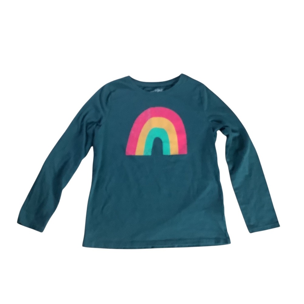 Cat & Jack Girls Long Sleeve T-Shirt‎ Rainbow Graphic Teal Size M 7/8